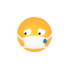 Cry Kawaii emoticon with medical mask isolated on white background. Corona virus protection concept. Emoji flat design for social media chat, web, infographics, apps. Vector illustration