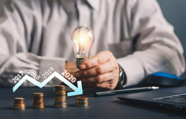 Global economic crisis of 2020.The concept of the decline of the economy in 2020 compared to...