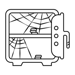 Open empty safe with a cobweb inside