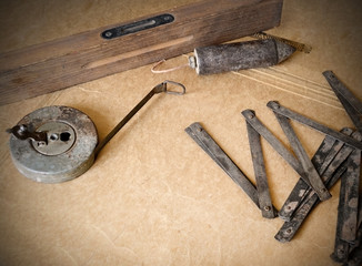 Vintage photo of old measuring instruments in monochrome