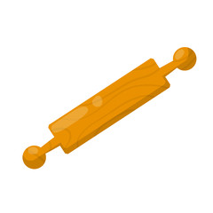 Wooden appliance for kitchen and cooking. Rolling pin for dough. Cartoon flat illustration