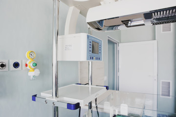 Fototapeta na wymiar Image of medical ventilator. Hospital respiratory ventilation. Patient life saving machine. Intensive care unit ventilator