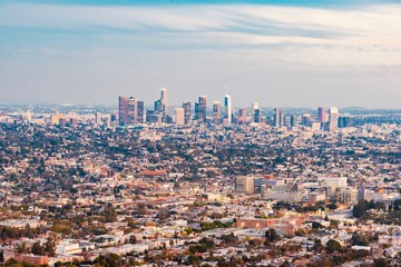 panoramic view of the city of Los Angeles illuminated at night in California