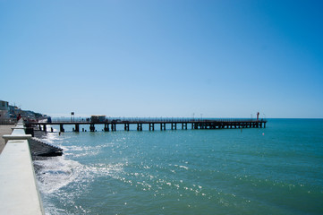 Beautiful white embankment on the Black Sea in Sochi, Loo.