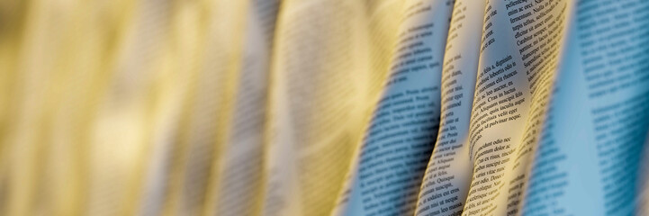 Abstract background with a fluid paper and infinite random text. Original 3d rendering, RF illustration