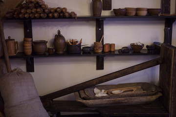 Fototapeta na wymiar Closeup of an old wooden kitchen tool