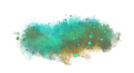 Watercolor painted background with blots and splatters. Brush stroked painting. 2D Illustration.