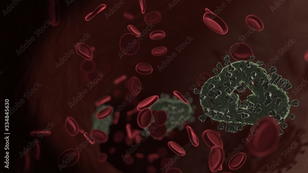 Aufkleber microscopic 3d rendering view of virus shaped as symbol of cloud upload inside vein with red blood c