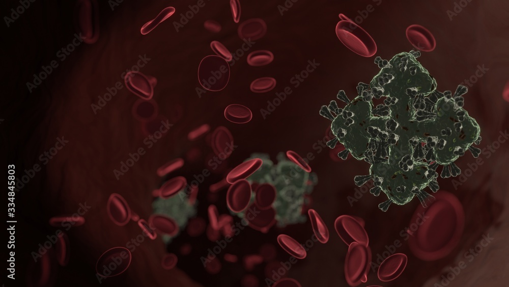 Aufkleber microscopic 3d rendering view of virus shaped as symbol of four direction arrows inside vein with re