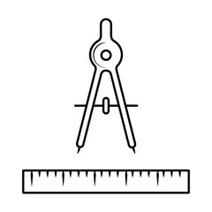 Paper cut Ruler and drawing compass icon
