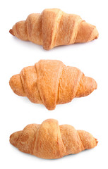 Set of tasty fresh croissants on white background. French pastry
