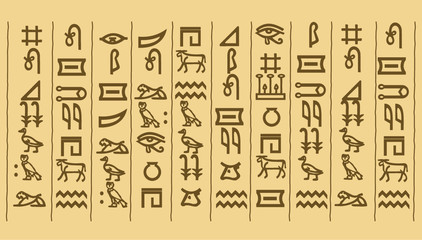 Ancient Egyptian pattern hieroglyphs. Ethnic decoration, history manuscript, mythology and traditional. Vector illustration - obrazy, fototapety, plakaty