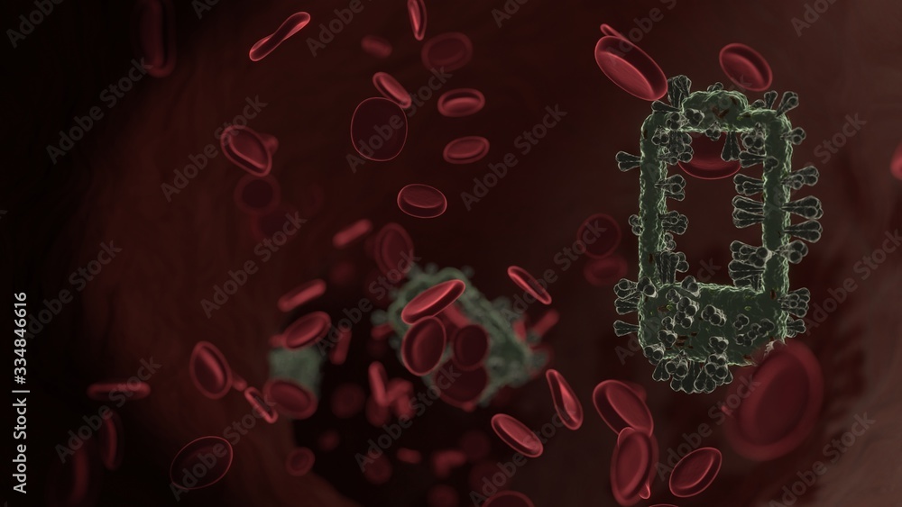Poster microscopic 3d rendering view of virus shaped as vertical symbol of one fourth charged battery insid