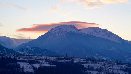 Sunset mountains sky clouds nature
