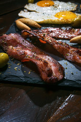Breakfast with roasted bacon and roasted eggs
