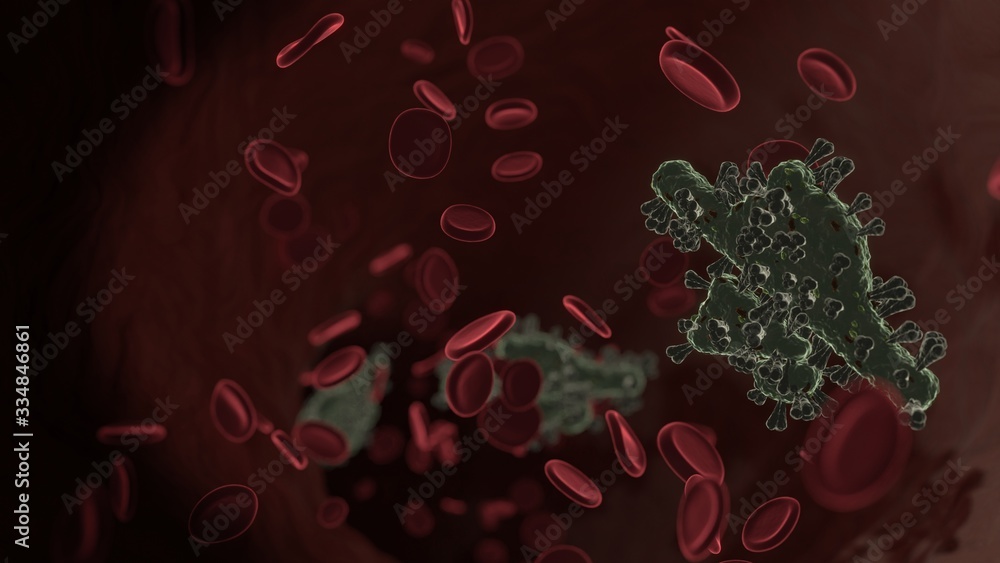 Aufkleber microscopic 3d rendering view of virus shaped as symbol of bell slash inside vein with red blood cel