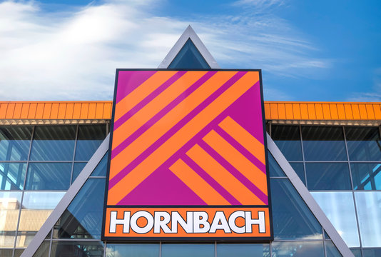 Schwabach, Germany, March 31, 2018: Hornbach hardware store. Hornbach is a German DIY-store chain offering home improvement and do-it-yourself goods.