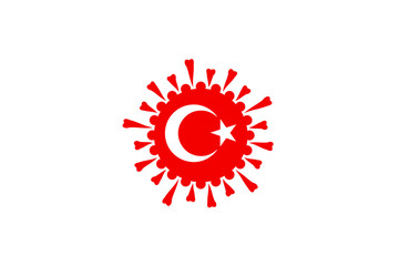 Coronavirus turkish flag emblem-logo, Coronavirus and Covid-19 are common and spread by coughing, sneezing, or touching an infected person. Vector drawing. Coronavirus cells logo vector icon.