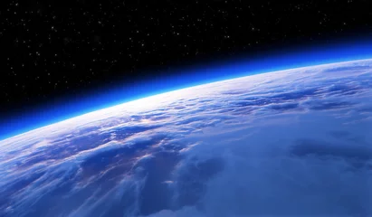 Erde aus dem Weltraum, Sonnenuntergang oder Sonnenaufgang. Astronomischer Hintergrund. © Peter Jurik
