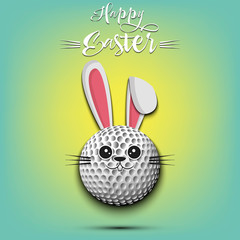 Happy Easter. Golf ball made in the form of a rabbit
