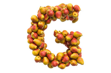 Letter G from pears, 3D rendering