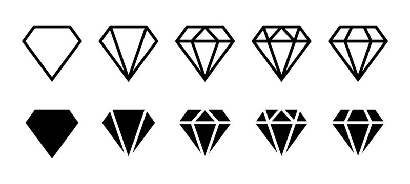 Diamond icon. Big collection quality diamonds. Linear diamond style and silhouette. Royal diamond icons collection set. Vector illustration