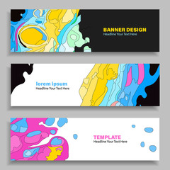 Naklejka premium Set of three vector abstract baners. Trendy modern flat material design style.Text placeholder.color combination