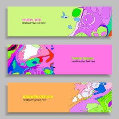 Set of three vector abstract baners. Trendy modern flat material design style. Rainbow colors. Text placeholder.