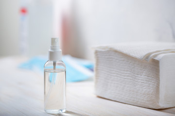 Hand disinfection spray. Sanitizer hand protection against the virus.