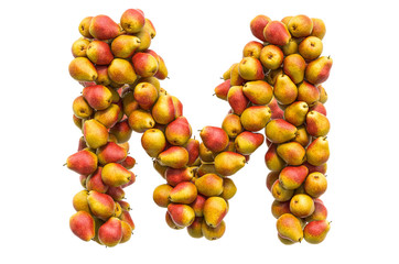 Letter M from pears, 3D rendering