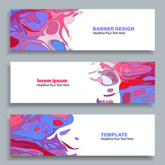 Set of three vector abstract baners. Trendy modern flat material design style. Violet and purple colors. Text placeholder.