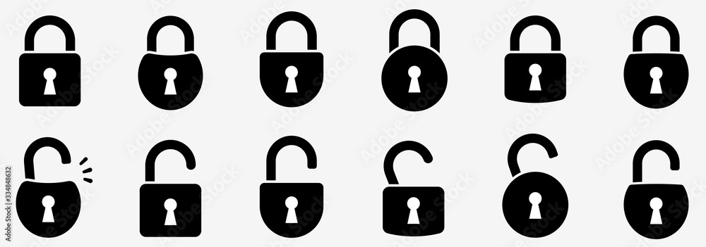 Poster locks icons set. locked and unlocked lock. collection icon of close and open lock. lock and unlock s