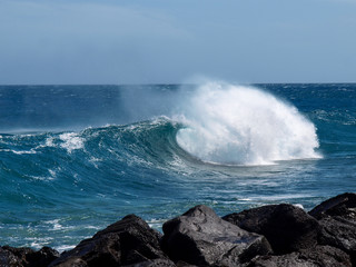 Ocean waves on the east coast in the Costa Teguise area