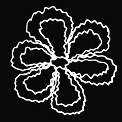 Vector illustration.Close-up hand-drawn plant, abstract flower on isolated black background.