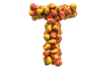 Letter T from pears, 3D rendering