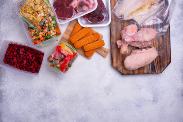 Set of various frozen products