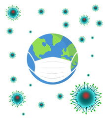 vector illustration of planet in mask. coronavirus attacks the Earth. Covid-19.