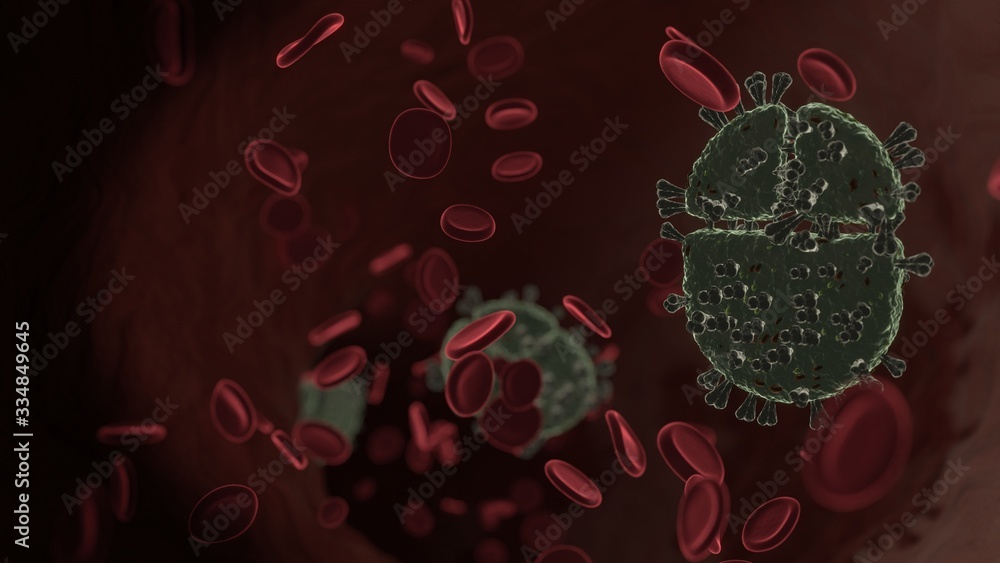 Aufkleber microscopic 3d rendering view of virus shaped as symbol of computer inside vein with red blood cells