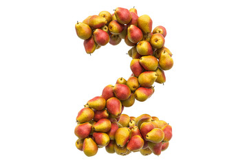 Number 2 from pears, 3D rendering