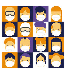 vector icons avatar in mask set. Coronavirus. Covid - 19. 