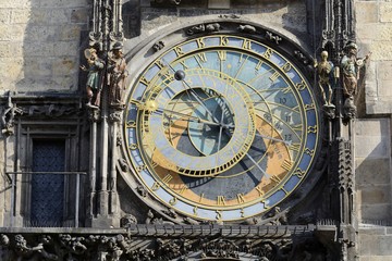 Prague chimes. The eagle consists of three main components located vertically on the tower. In the center of the astronomical dial, shows the time of sunrise and sunset, phase of the moon.