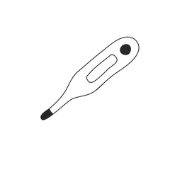 Digital thermometer icon in doodle sketch lines. Medical equipment healthcare. Vector hand drawn illustration