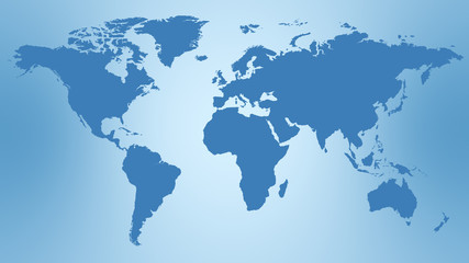 Blue World Map. Continents on blue background, world map flat illustration.