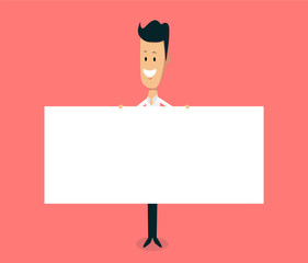 A businessman character holding a blank white sign