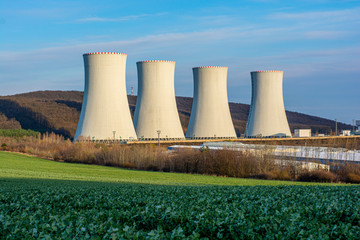 Nuclear Power Plant with the Blue Sky in The Background