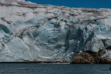 Melting of arctic glaciers. Fjord of Greenland.