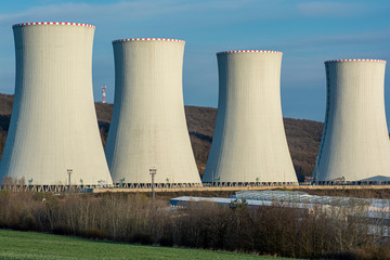Nuclear Power Plant with the Blue Sky in The Background