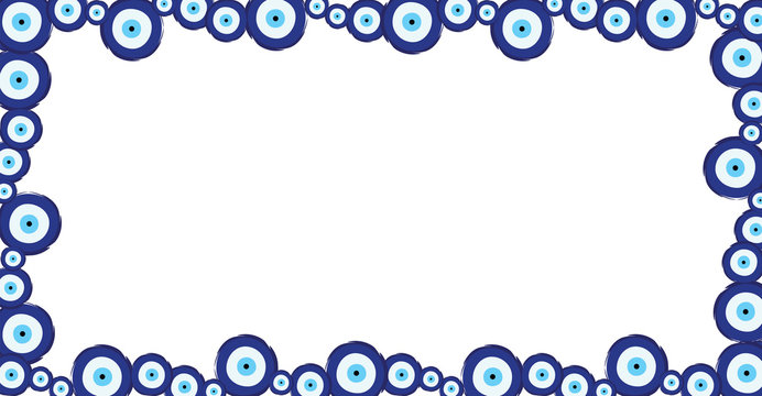 horizontal banner with blue evil eyes vector - empty white space at the center