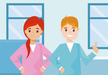 Fototapeta premium card with man and woman nurses