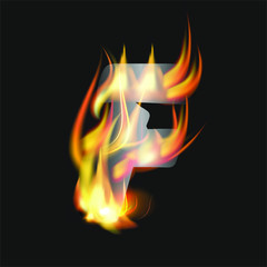 letter F fire or shades of horror, burning letters, Latin fonts from fire, collection of fonts, fire for creative business logos and GAME